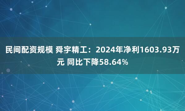 民间配资规模 舜宇精工：2024年净利1603.93万元 同比下降58.64%